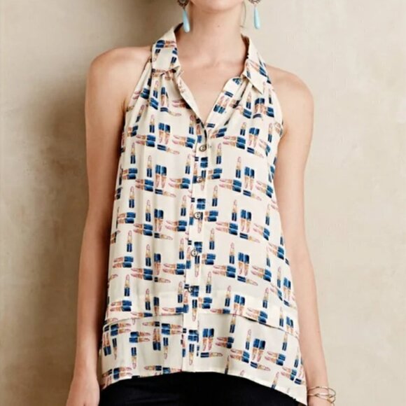Anthropologie Maeve Tesni Lipstick Swing Button Down Tank Top 2 - Picture 1 of 5
